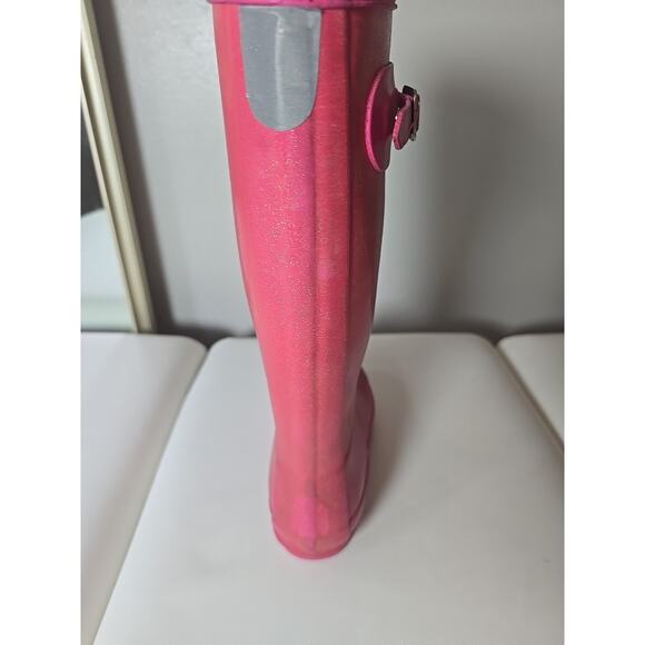 Hunter Pink Gloss Rain Tall Boot Limited Sparkle Edition Size 4 Womens Winter - Picture 13 of 16